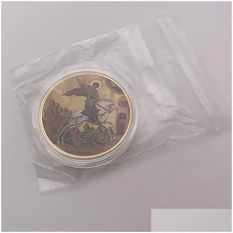 russian commemorative coins george slaying the dragon gold plated coin embossed metal crafts collectible