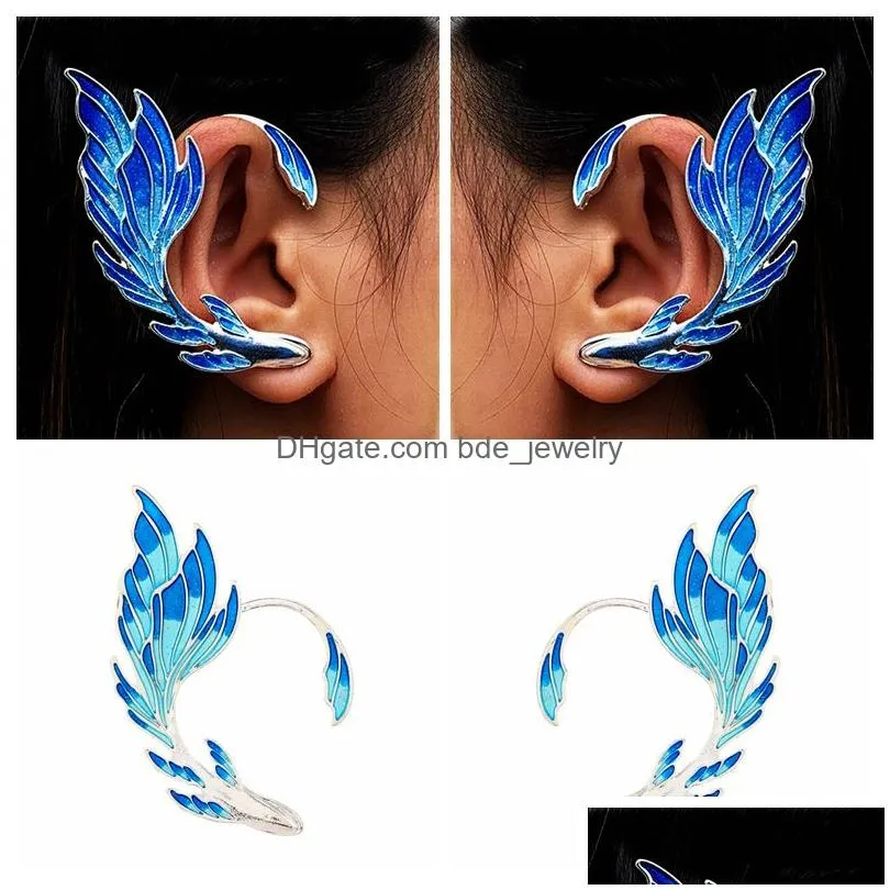 fashion jewelry ear cuff enamel metal blue fishtail auricle ear hang single piece earclip earrings