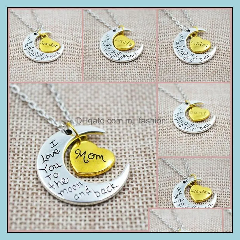 fashion women necklace moon heart pendant necklace i love you to the moon and back for family pendant link chain party accessories