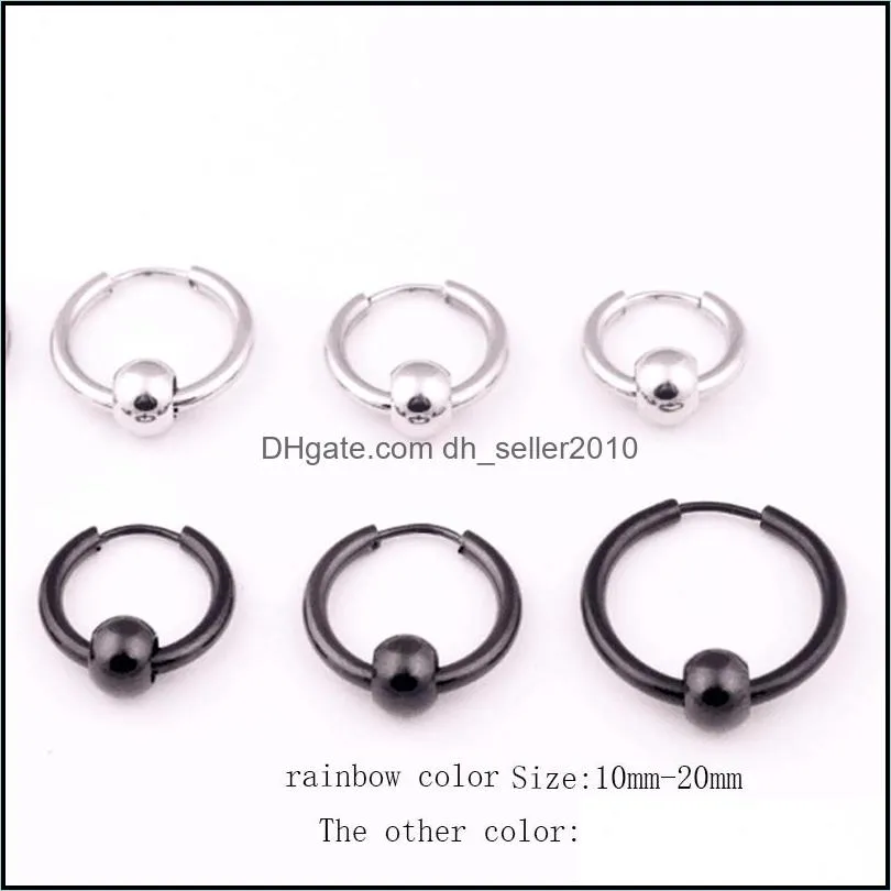 fashion men hoop earrings stainless steel round bead earrings for women 8mm20mm gold/silver/black round circle hoop earrings jewelry