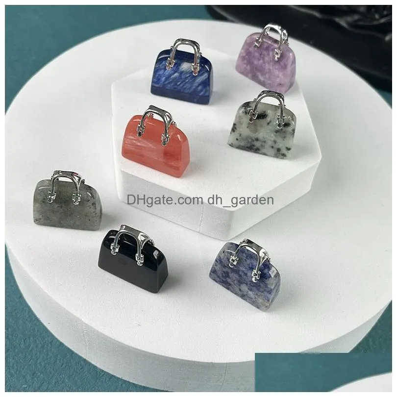 silver 20mm natural stone charms mini bag ornament healing crystal reiki gemstone pendant crafts home decoration gift