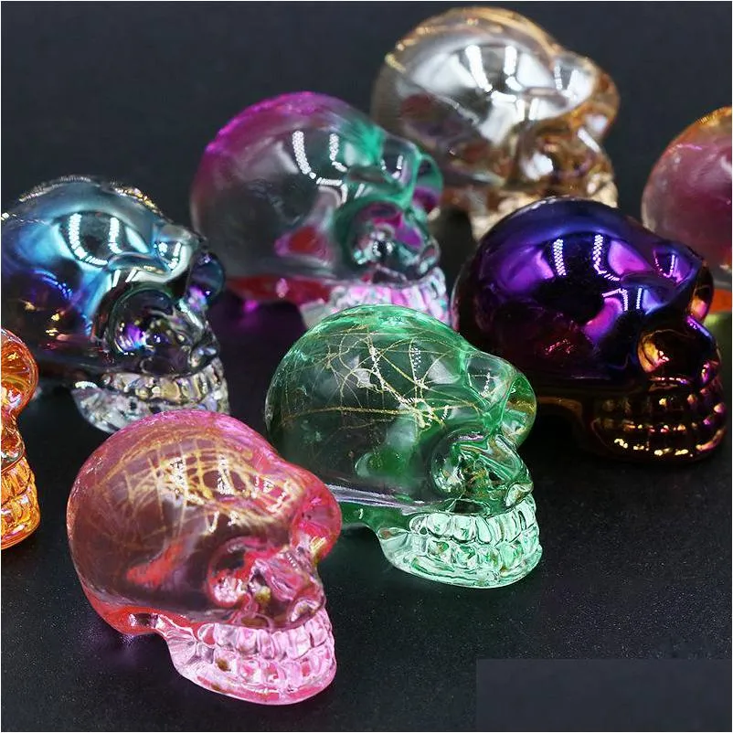 crystal glass skull carved electroplating crafts stone ornaments skeleton shape hand piece home decoration accessories gift 18x24mm