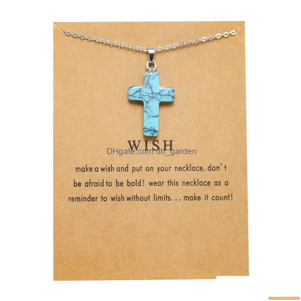 wish card cross stone pendant necklace for jewelry making stainless steel chain for women men gift