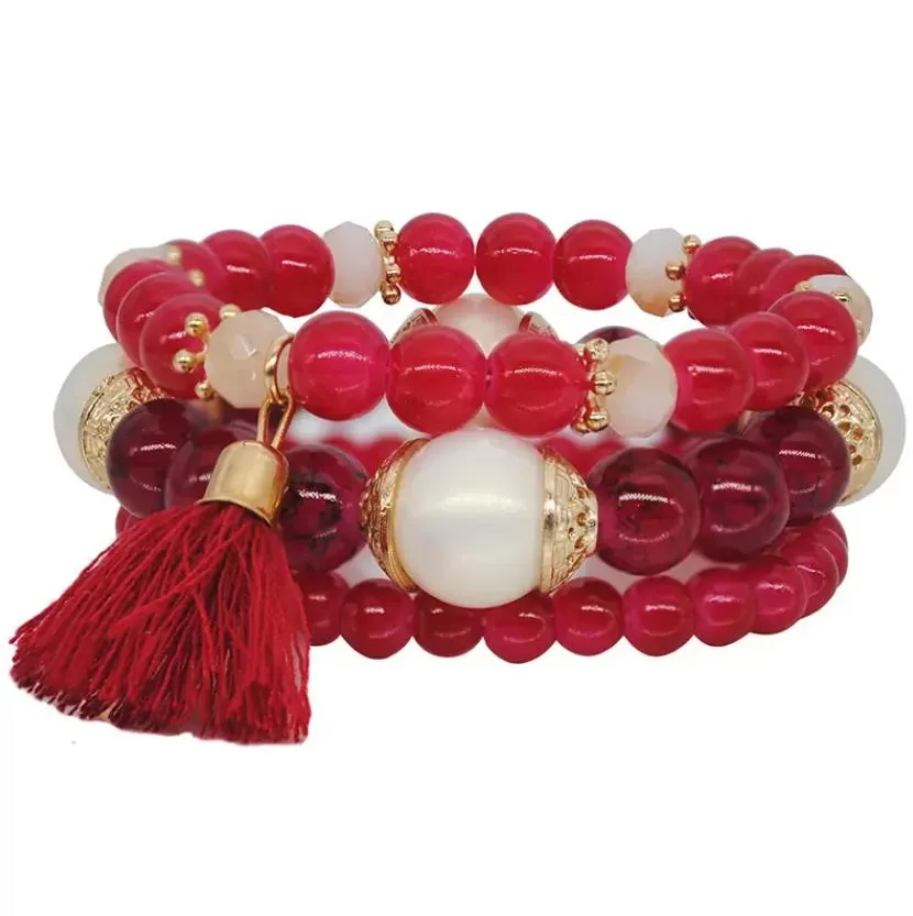 bohemian bracelets multilayer elastic rope handmade beaded bangle fashion tassel bracelet for women lady jewelry dhs