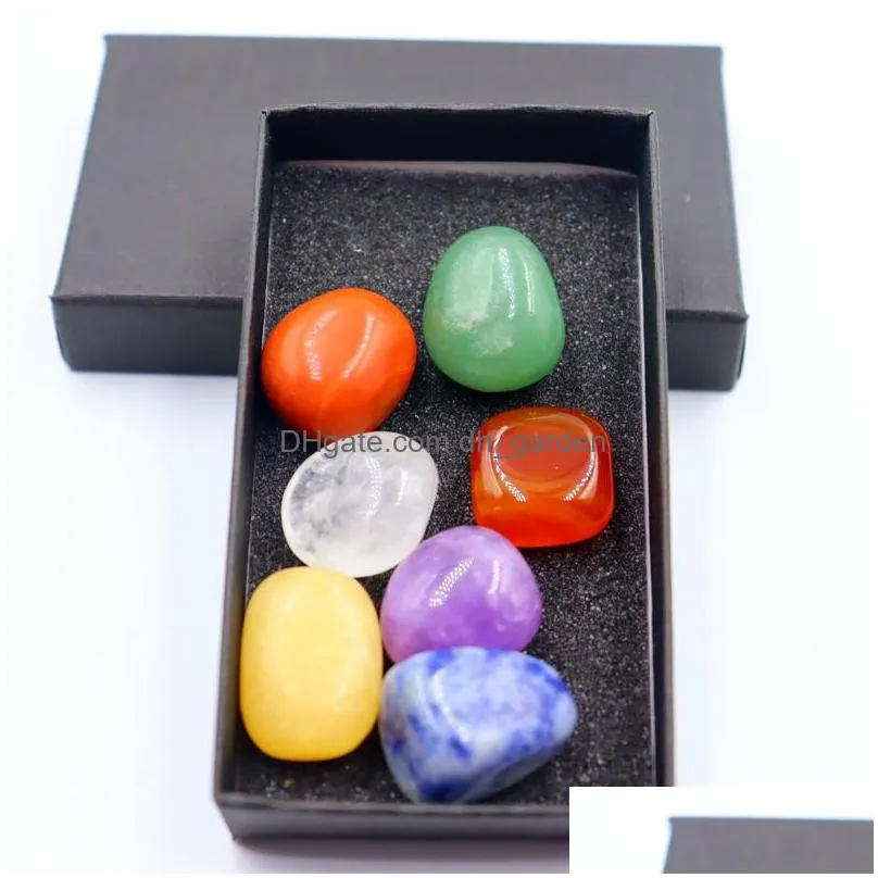 7 chakra box 14pc/set reiki natural stone crystal stones polishing amethyst rose quartz yoga energy bead chakra healing decoration