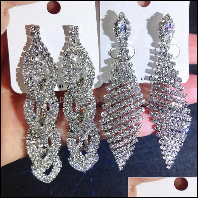 rhinestone angle earrings bride jewelry chandelier women exaggerated big claw chain diamond long tassel earring random send