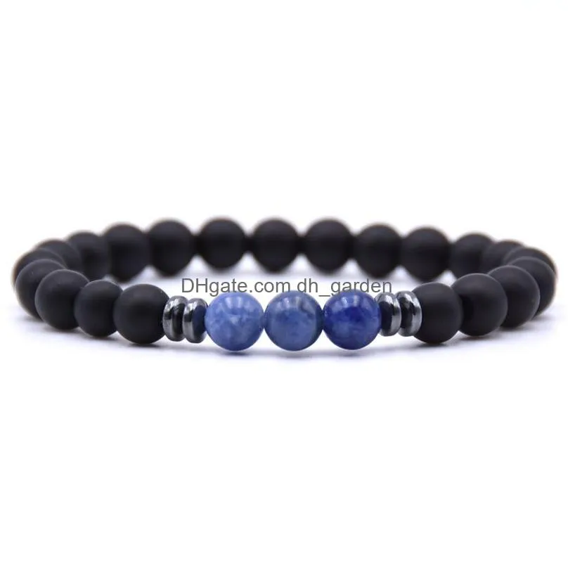 8mm matte black natural stone beads strand bracelet red blue green agates hematite gem bangle for women men buddha energy yoga jewelry