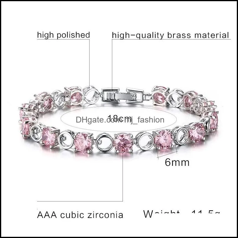  arrival 3a cz round square cut bracelets for women pink iced out tennis bangle bracelet hiphop classic charm valentines day gift