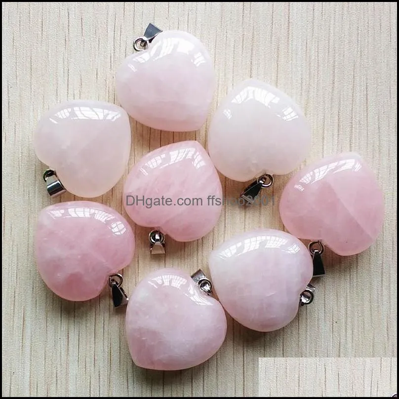 natural stone charms 30mm heart shape pink rose quartz pendants chakras gem stone fit earrings necklace making assorted