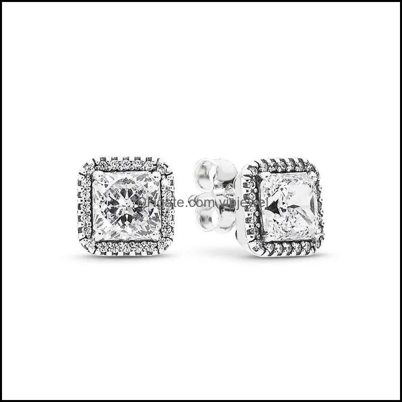 925 sterling silver square big cz diamond earring fit pandora jewelry gold rose gold plated stud earring women earrings 515 q2