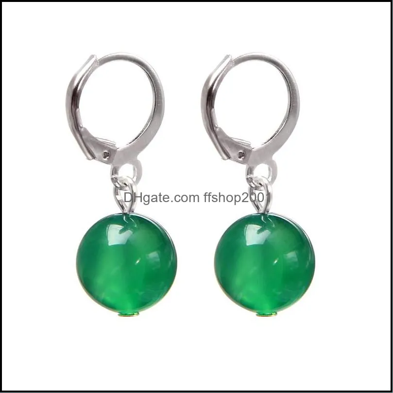 minimalist natural stone dangle earrings 10mm lapis lazuli amethysts agates beads blue red green black charm earrings jewelry