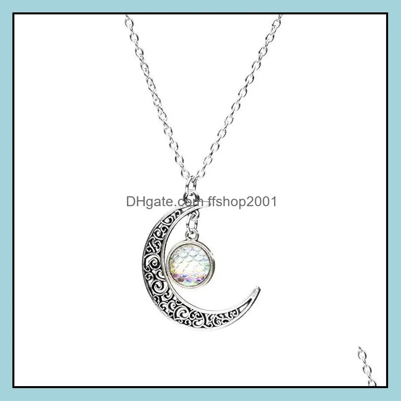 fashion drusy druzy necklaces 12mm mermaid fish scale pendant necklaces fish scale moon necklace for women lady jewelry
