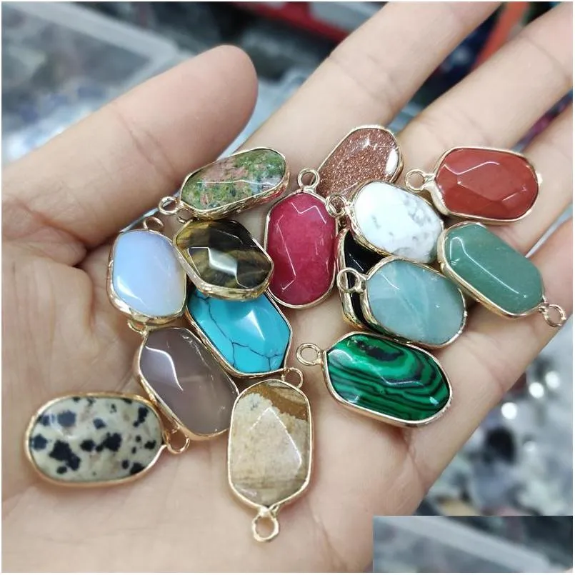 gold edge natural crystal oval hexagon stone charms rose quartz pendants trendy for jewelry making wholesale