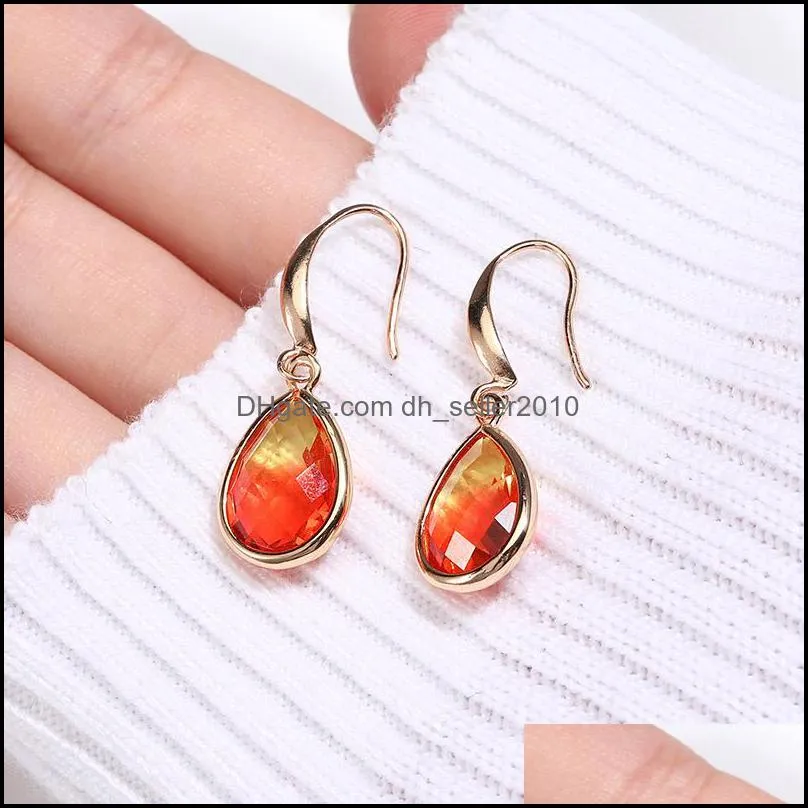  waterdrop colorful k9 crystal pendant dangle earring for women girl unique design geometric 18k gold hook earring fashion jewelry