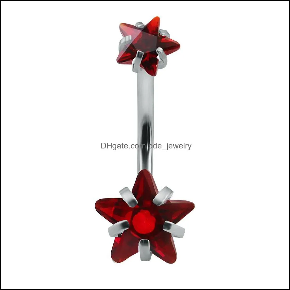 personality star body piercing bars jewelry sexy women 316 l surgical steel navel rings double gem ashion zircon belly button navel bar