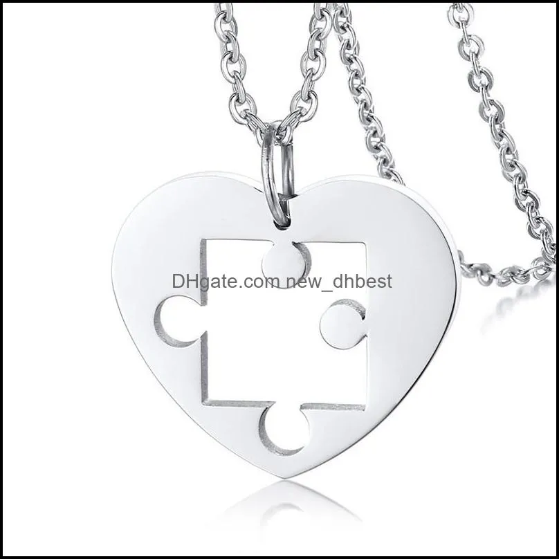 2pcs heart love puzzle necklaces for women men never fade stainless steel couple pendant necklace anniversary valentines day jewelry