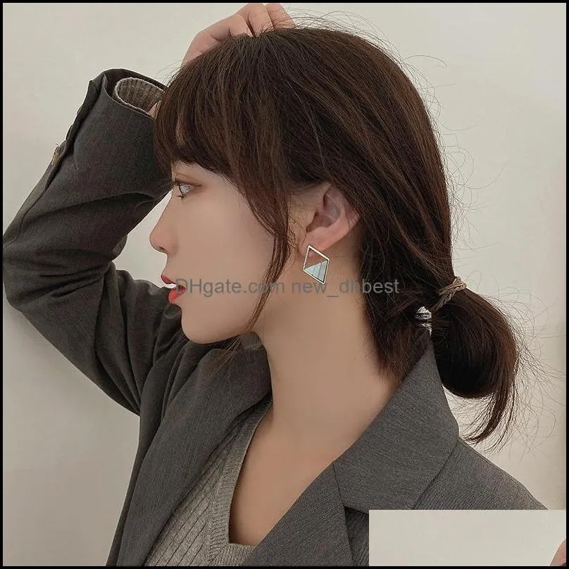 contracted lozenge color contrast color dangle earrings female fashion lady geometric hollow out the triangle stud earring