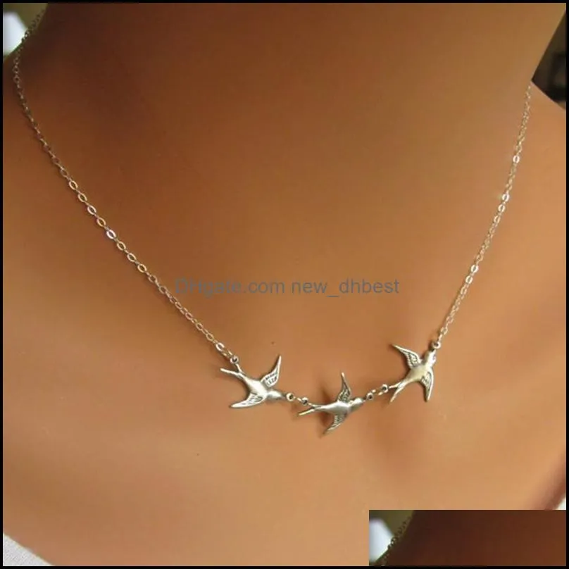 retro silver bird necklace fashion aerial birds pendant silver gold chain for women valentines day charm jewelry necklacez