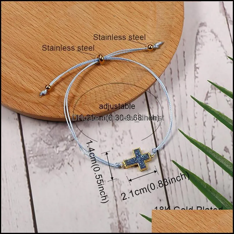 multicolor resin imitation stone cross bracelet bangles simple adjustable rope bracelets for women charm jewelry gift wholesalez