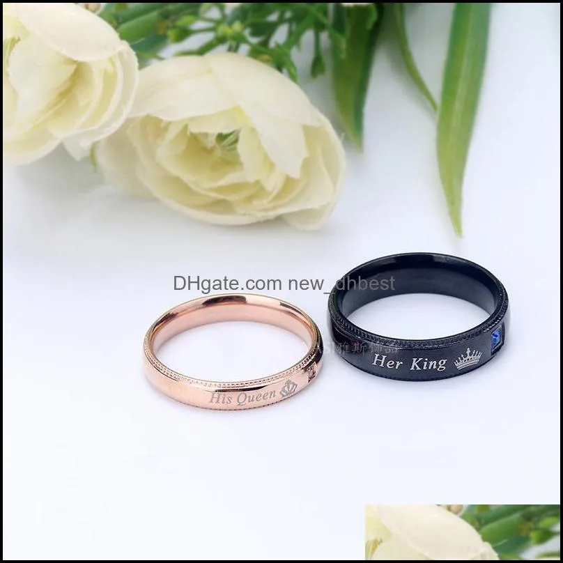 creative stainles steel cz ring for lovers diy king and queen rings engagement wedding couple size79 valentines day jewelryy