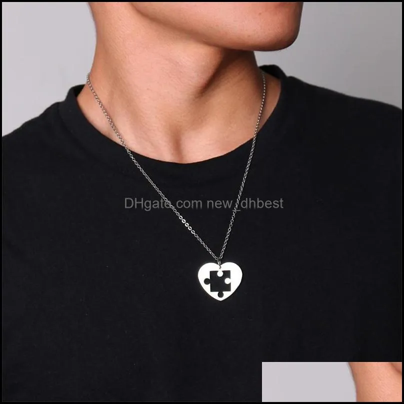 2pcs heart love puzzle necklaces for women men never fade stainless steel couple pendant necklace anniversary valentines day jewelry