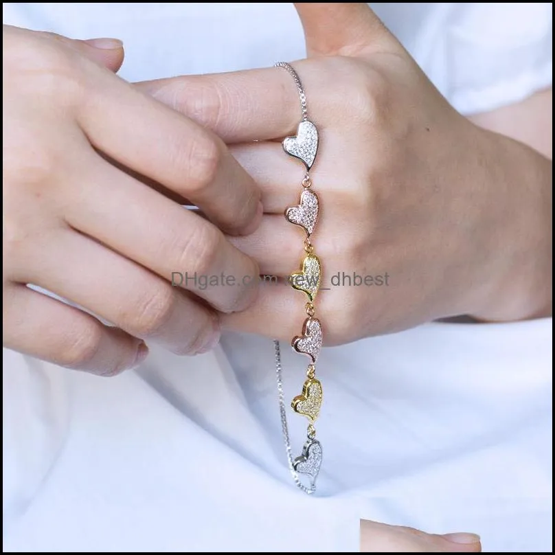  fashion crystal bead bracelet for women 3 colour heart cz bangle bracelets wedding bridesmaid trendy jewelry valentines dayy
