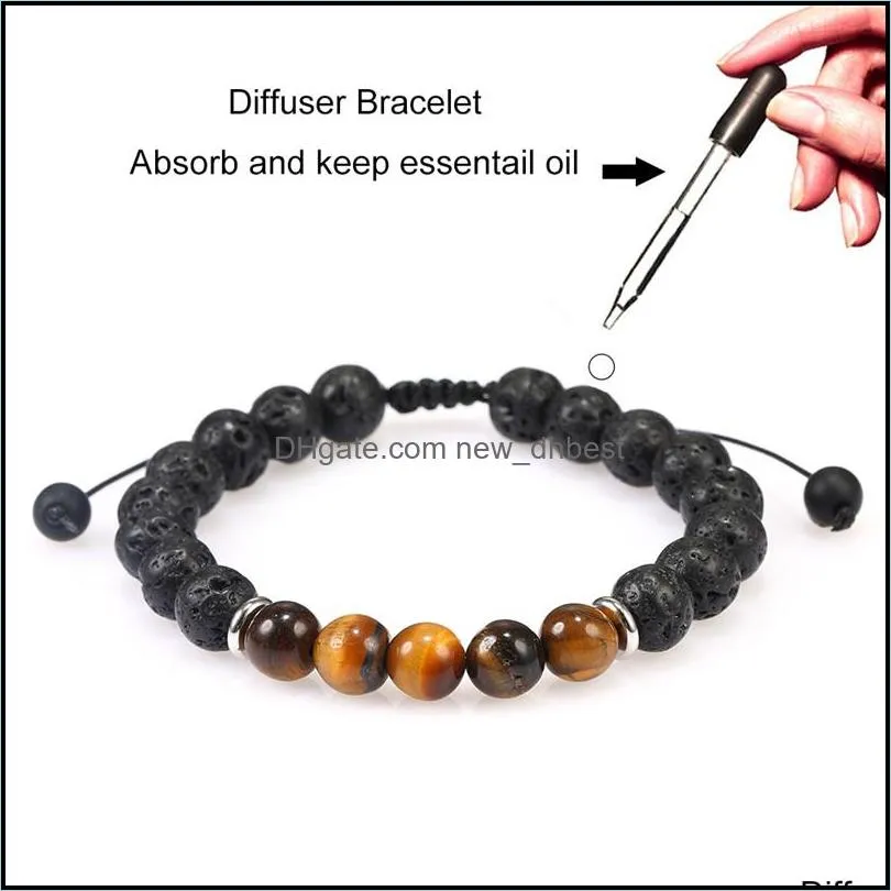 8mm lava rock stone bead bracelet essential oil diffuser elastic bracelet braided rope tiger eye stone yoga chakra men bead braceletz