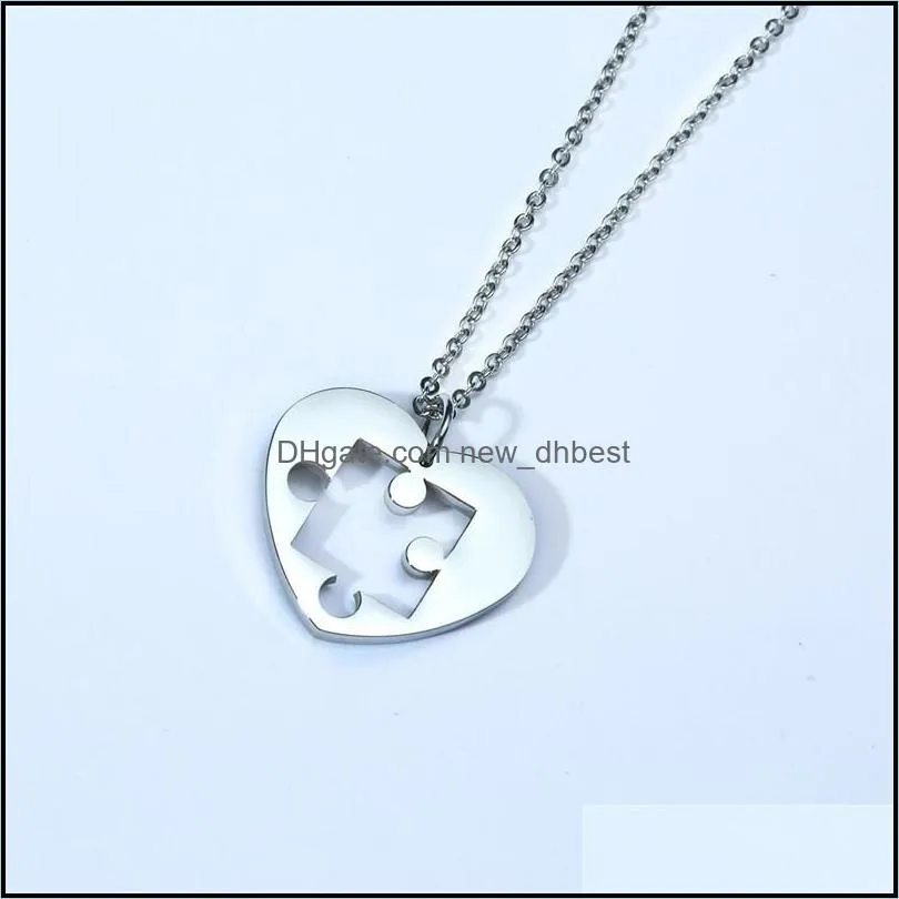 2pcs heart love puzzle necklaces for women men never fade stainless steel couple pendant necklace anniversary valentines day jewelry