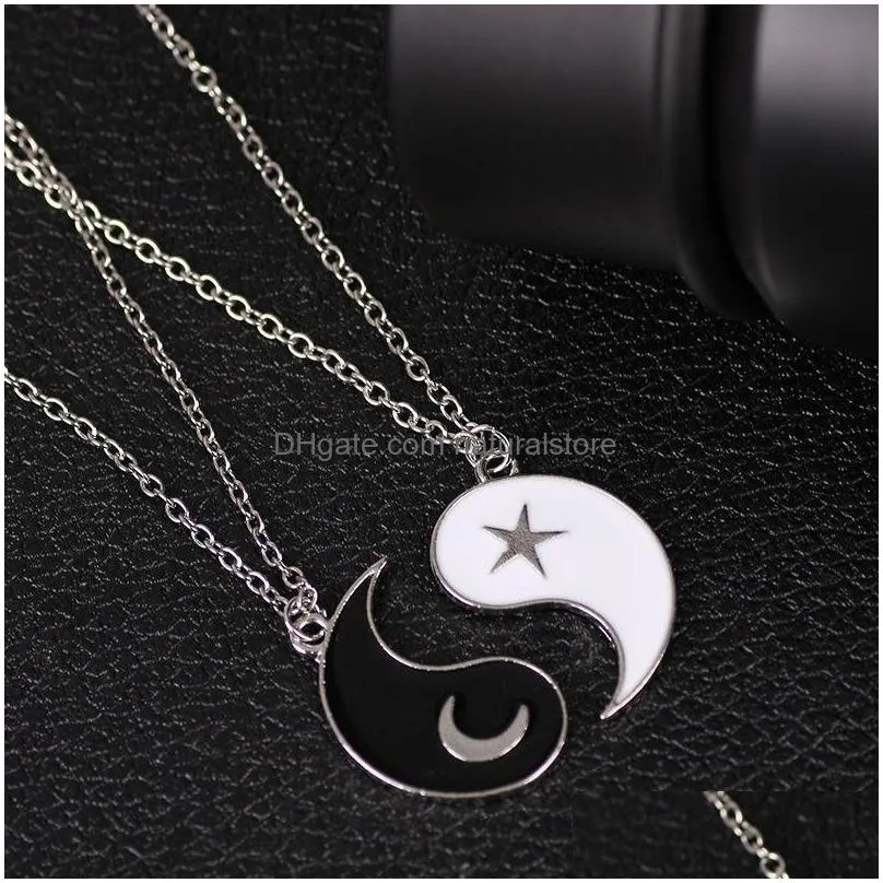 pendant necklaces 2pc paired fashion taichi yinyang matching couple lovers necklace sun star moon friend bff friendship neck