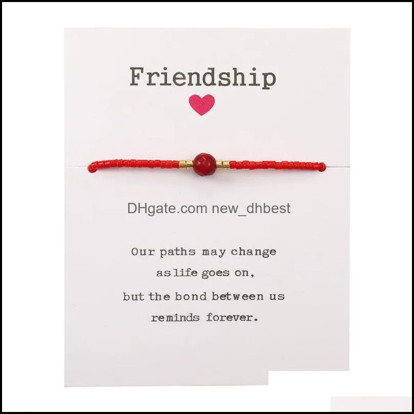 trendy handmade natural stone bracelets with friendship cards paper string rice beads woven bracelet for women men adjustable