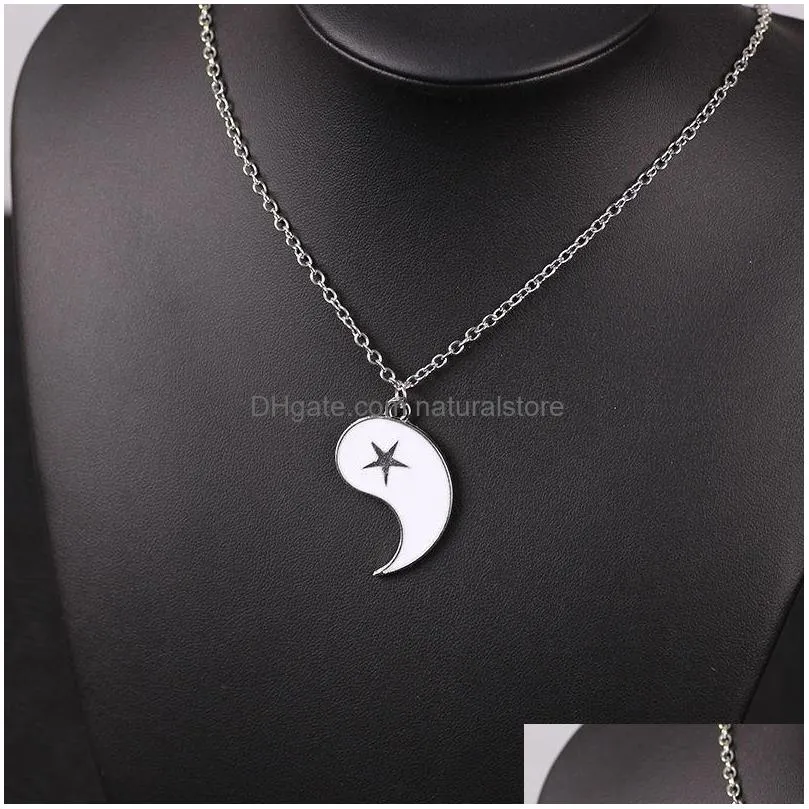 pendant necklaces 2pc paired fashion taichi yinyang matching couple lovers necklace sun star moon friend bff friendship neck