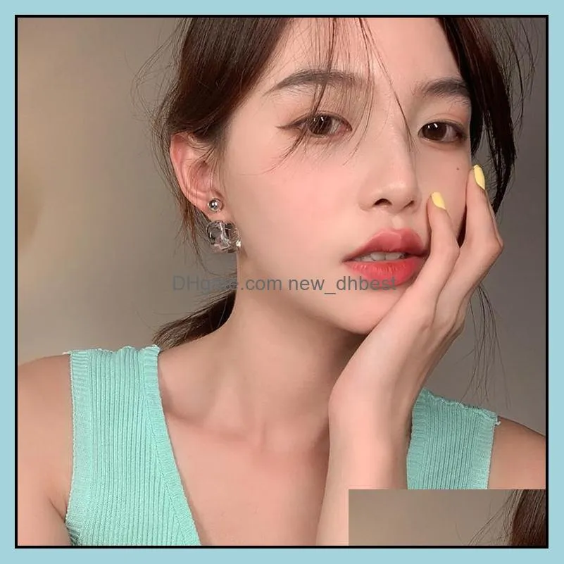 french retro geometric rhombus transparent acrylic ear hoop dangle earrings female korean simple wild temperament earring