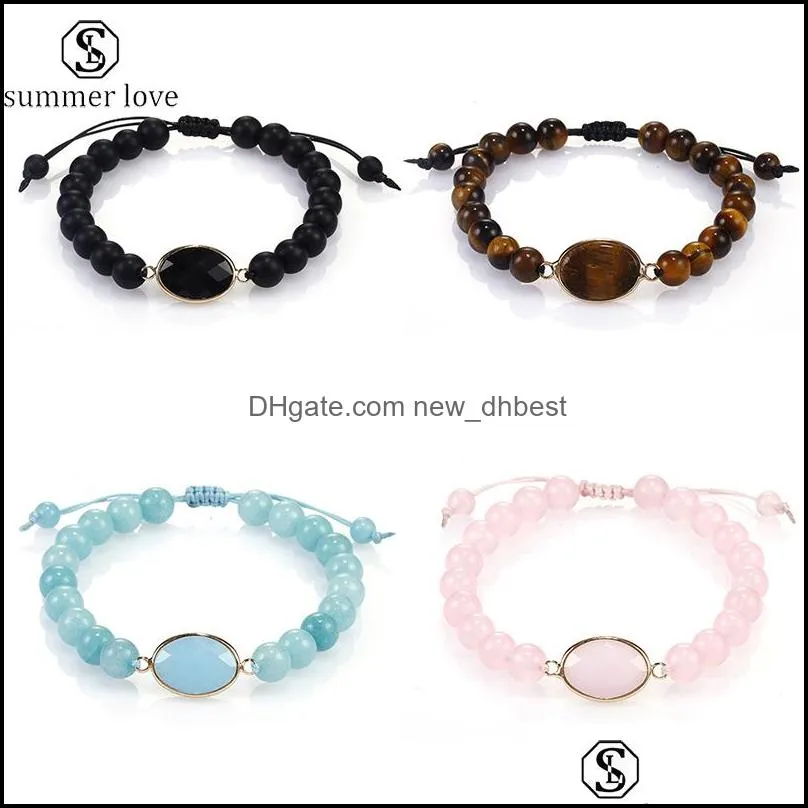  8mm natural stone charm bracelet fashion 5 colour braid adjust size bracelet handmade jewelry gift for women men wholesaly