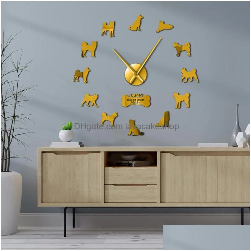 wall clocks american akita dog breed clock hakita puppies stickers frameless diy large watch room decor lover gift