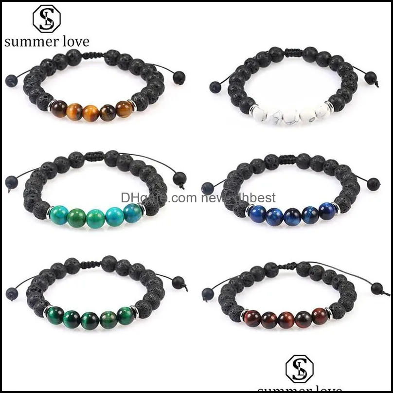 8mm lava rock stone bead bracelet essential oil diffuser elastic bracelet braided rope tiger eye stone yoga chakra men bead braceletz