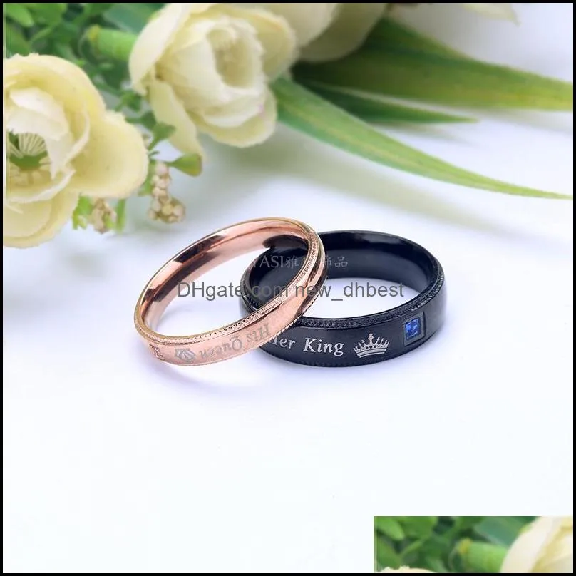 creative stainles steel cz ring for lovers diy king and queen rings engagement wedding couple size79 valentines day jewelryy