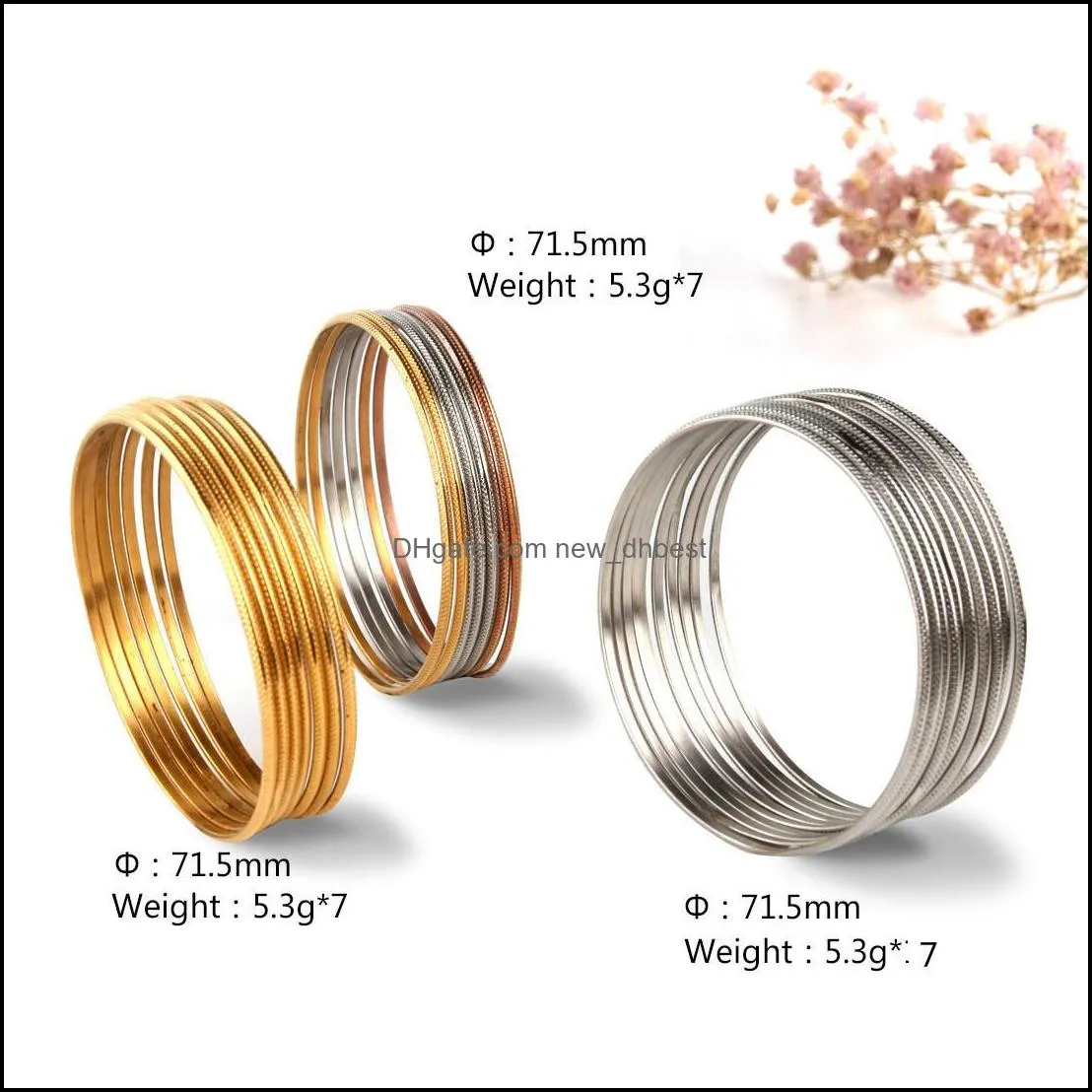 ew fashion 7 ring bracelet set for women gold silver round stainless steel bangle bracelet wedding party bridal valentines day jewelry