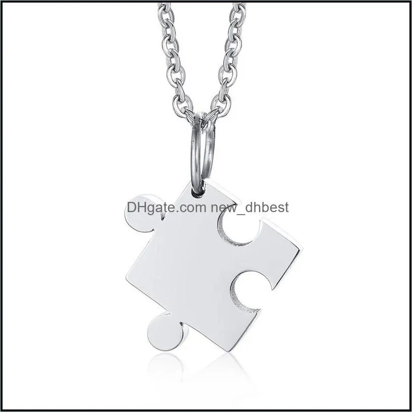 2pcs heart love puzzle necklaces for women men never fade stainless steel couple pendant necklace anniversary valentines day jewelry