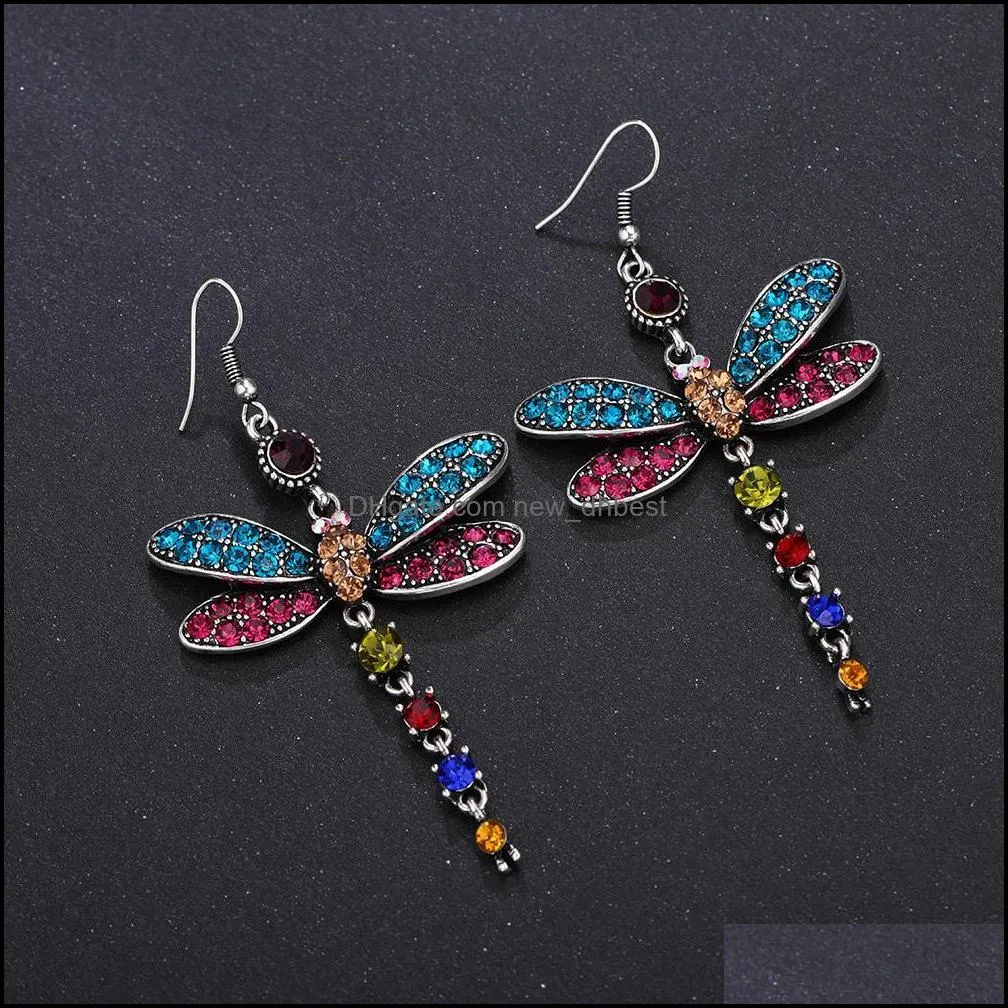 vintage dragonfly tassel earring multi color crystal dangle earrings boho rhinestone for women lady design jewelry accessories