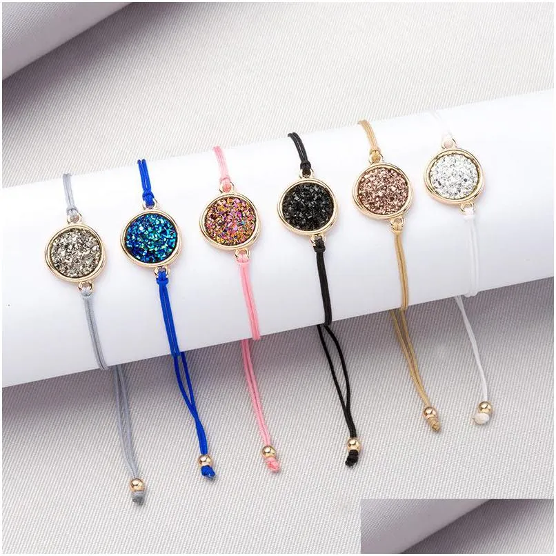 fashion druzy charm bracelets for women healing crystal stone string rope chains warp bangle female diy jewelry gift