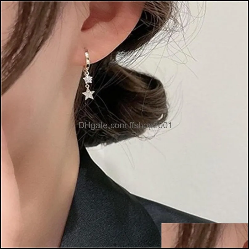 hoop huggie 925 sliver earrings crystal star chain romantic sweet woman jewelry 3436 q2