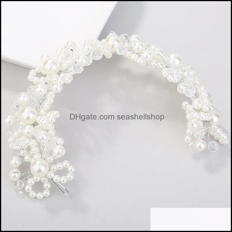 handmade crystal pearl headbands bridal tiaras crowns hairband headpiece head wedding hair accessories women jewelry