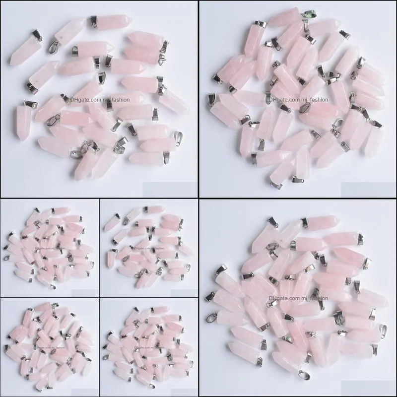 natural stone 22mmx9mm hexagon prism rose quartz pendants pendants clear chakras gem stone fit earrings necklace making assorted