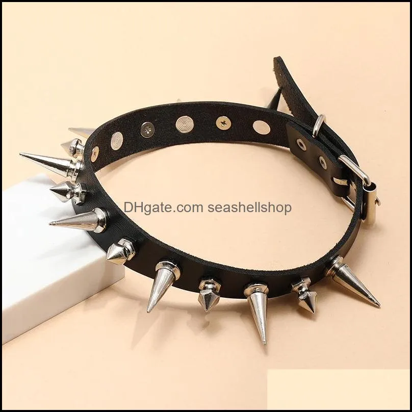 punk rock gothic choker women men pu leather silver color spike rivet stud collar necklace statement party jewelry