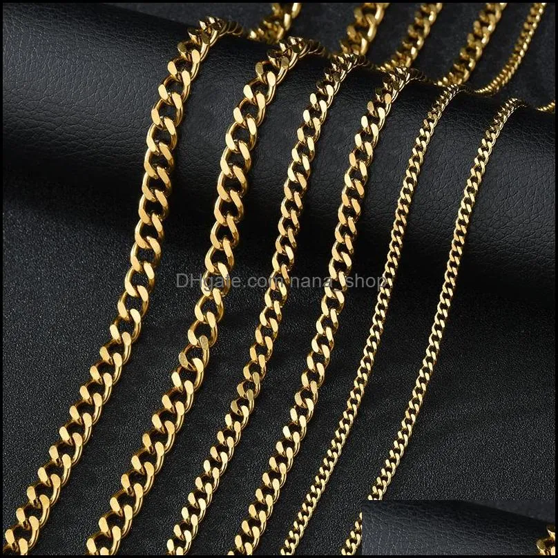 stainless steel chain necklace for men women curb cuban link chains black gold silver color punk choker fashion hiphop male jewelry