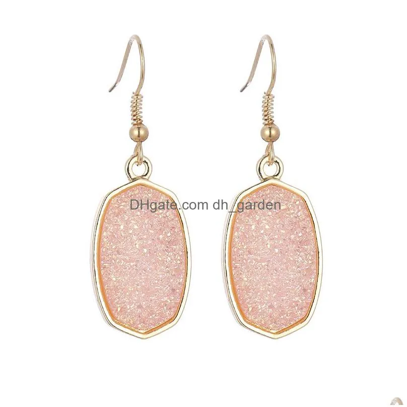 dangle earrings oval hexagon resin druzy drusy gold plated brand jewelry for women gift