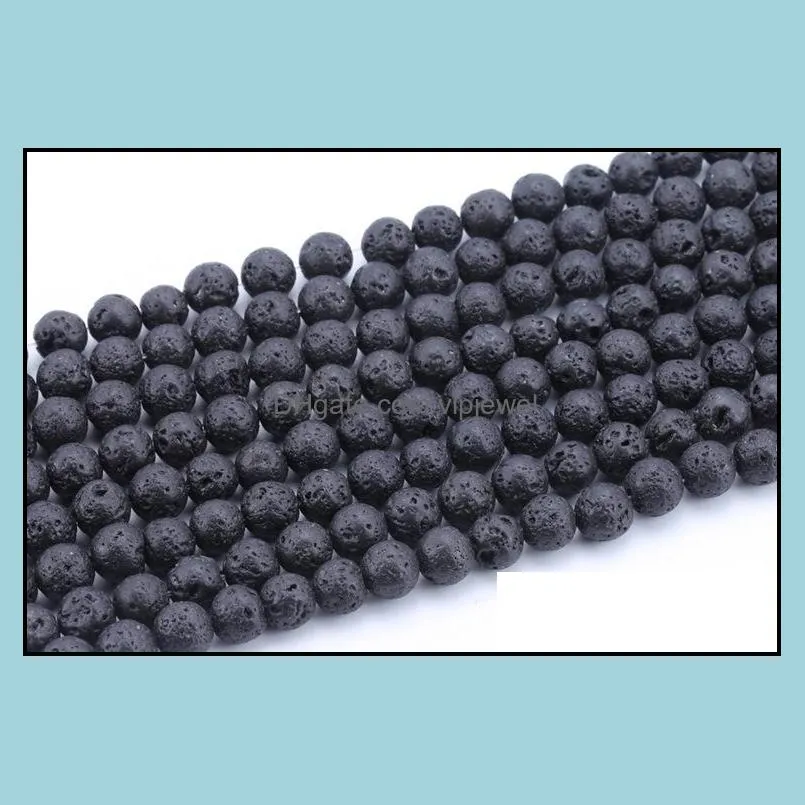 fashion diy accessories lava rock loose beads black gem natural stone beads for women bracelets jewelry making wholesale bulk lots