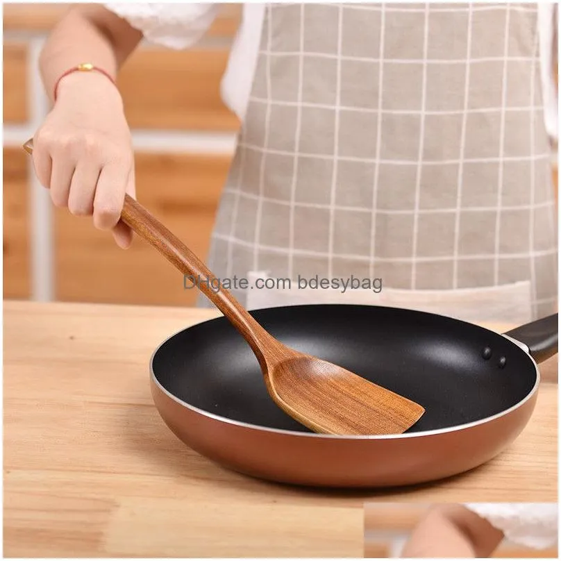 spoons wooden ramen soup spoons japanese kitchen spatula teakwood wooden frying rice seasoning spoons nonstick pan spatula