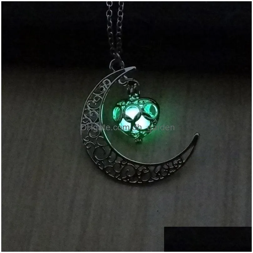 essentials oil diffuser necklace the moon heart glow in the dark aromatherapy lockets pendant glowing necklace for women fashion