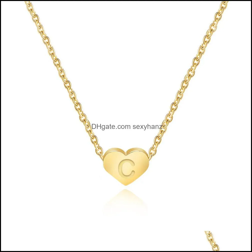 simple heart shape 26 letter pendant necklace women boho 2022 fashion gold metallic personality necklaces glamour girl jewelry